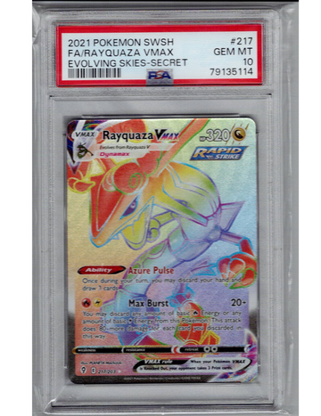 PSA 10 SWORD & SHIELD EVOLVING SKIES SECRET FULL ART/RAYQUAZA VMAX 217/203