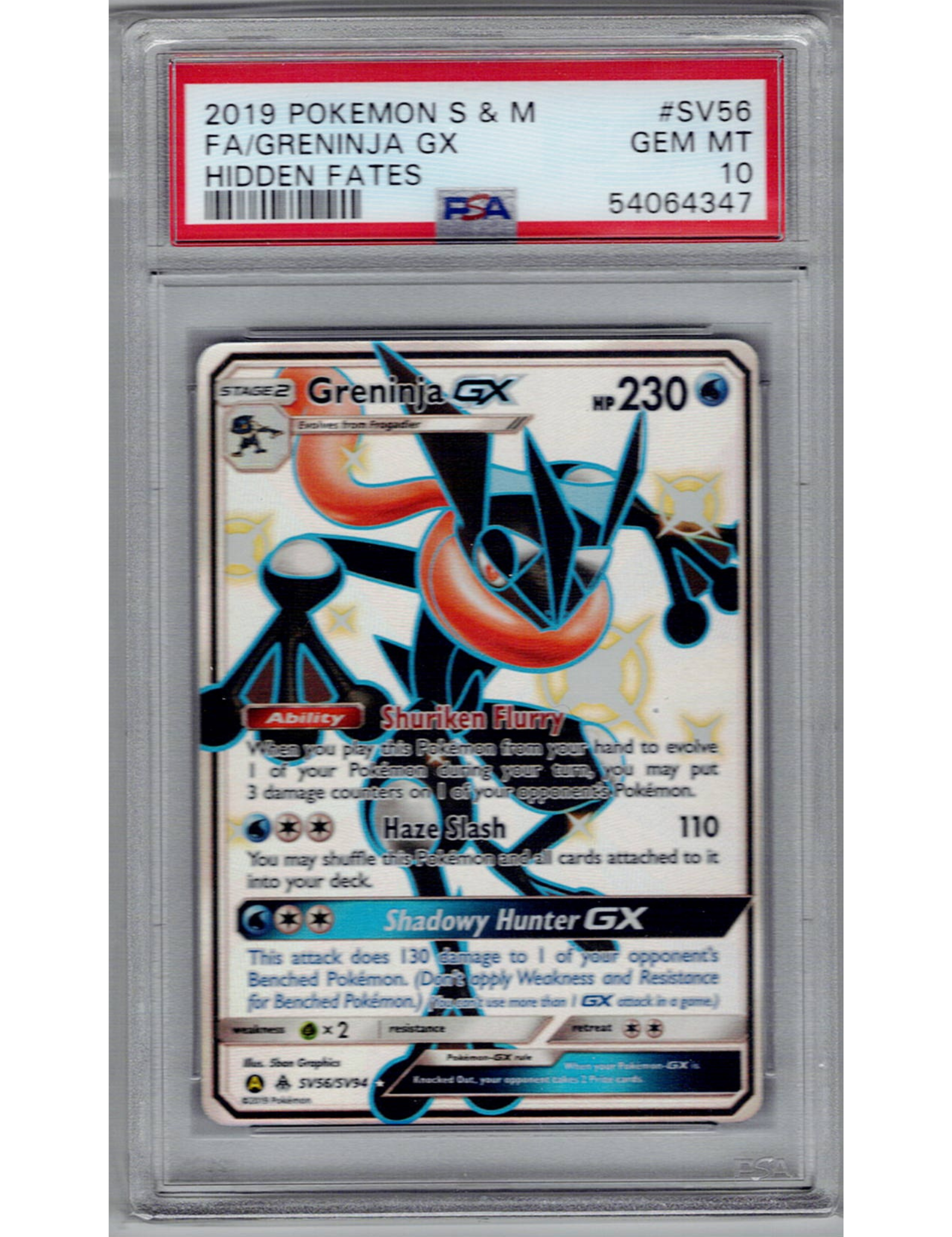 PSA 10 2019 Greninja GX Full Art Hidden Fates #SV56/SV94 SHINY GEM MINT